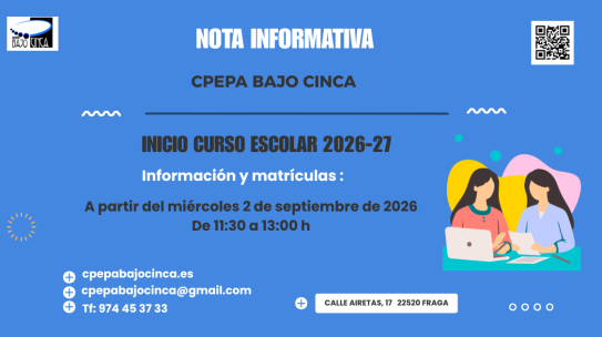 Nota informativa inicio curso 2026-27